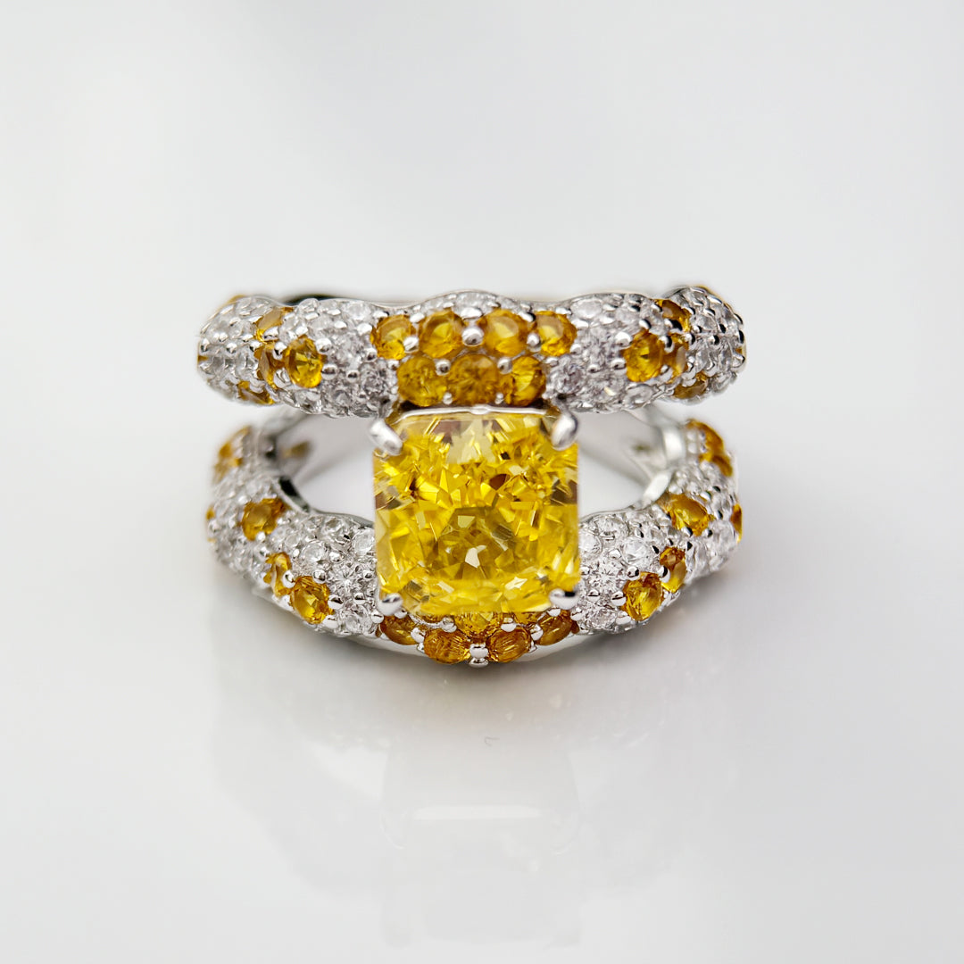 Aurabelle 925 Sterling Silver Yellow Zircon Ring, Gemstone Double Ring Ring, Healing Ring