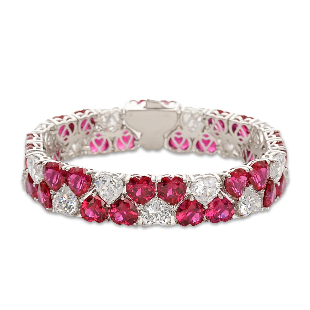 Aurabelle 925 sterling silver bracelet with pink zircon, heart-shaped gemstone bracelet, dazzling bracelet