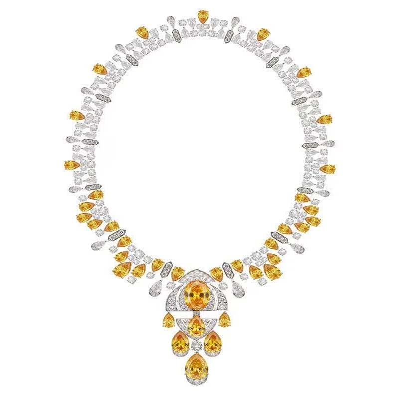 AuraBelle Alloy Gemstone Necklace Earrings Set, Wedding Dinner Jewelry