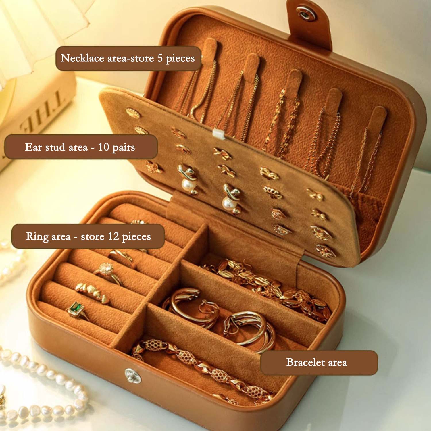 Leather portable jewelry storage box, small exquisite jewelry storage bag, ring necklace earrings, gold diamond jewelry storage box