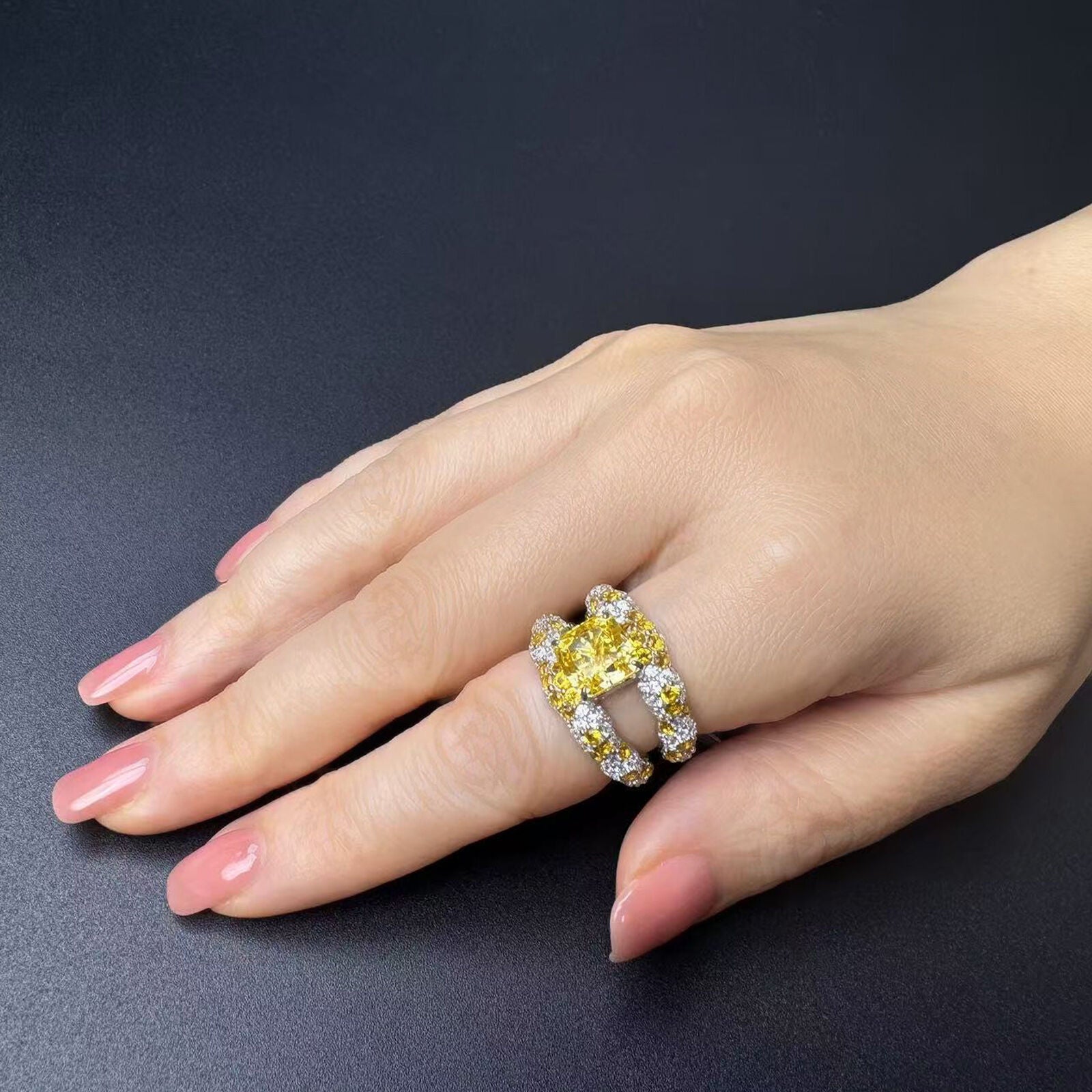 Aurabelle 925 Sterling Silver Yellow Zircon Ring, Gemstone Double Ring Ring, Healing Ring