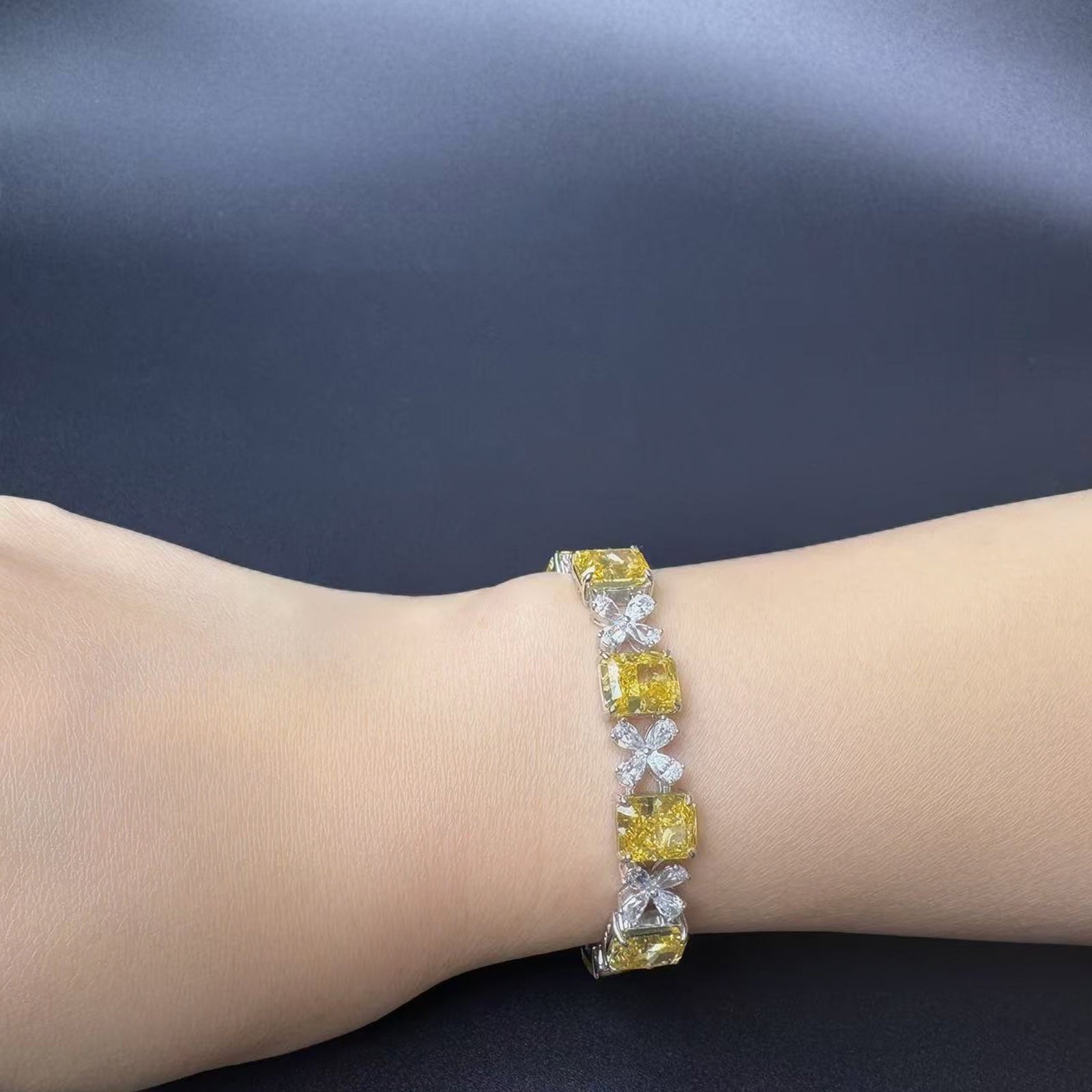 AuraBelle 925 Silver Yellow Sapphire and White Star Zirconia Luxury Bracelet