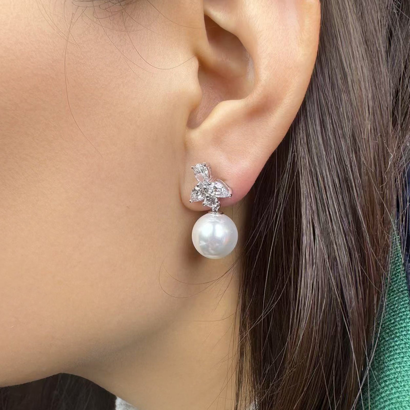 Aurabelle 925 sterling silver inlaid with 5A zircon earrings, pearl earrings, and additional silicone Bullet Ear Stoppers