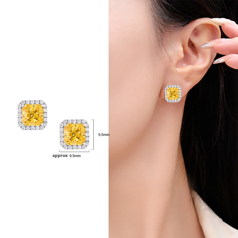 AuraBelle 925 silver yellow square zircon earrings