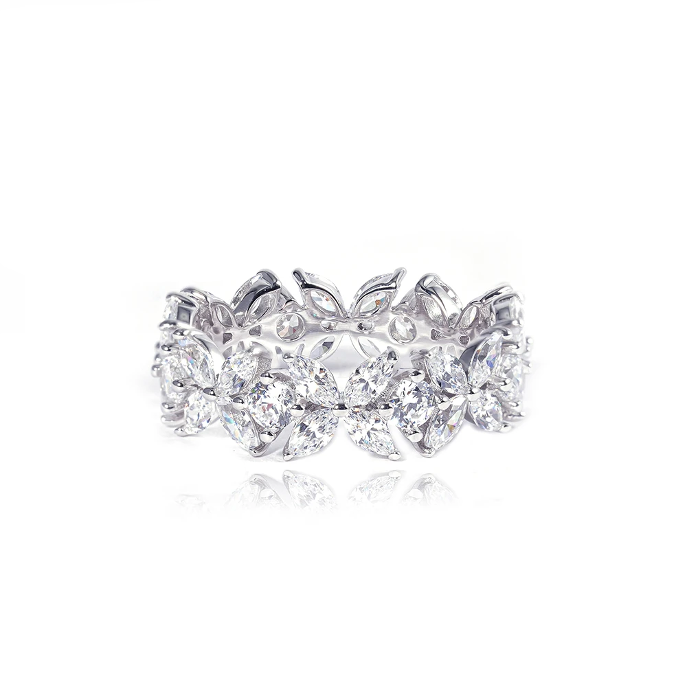 Aurabelle 925 Sterling Silver 5A Zirconia Ring – Leaf Rhythm Blossom Ring
